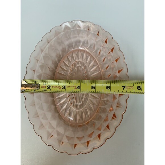 Jeannette Pink Depression Glass Windsor Serving Oval Bowl Diamond Pattern - Picture 4 of 5